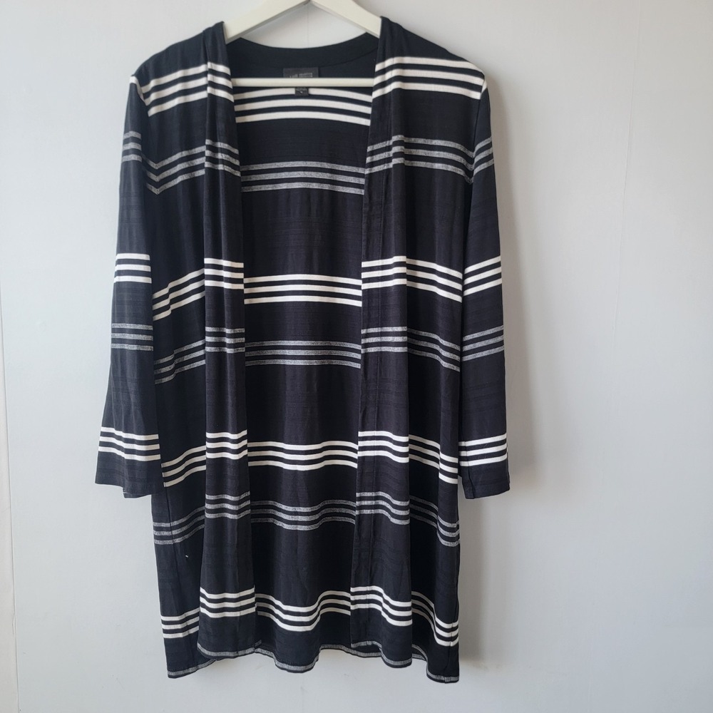 J. Jill Wearever‎ Collection women's Open Front Cardigan size M Black Striped